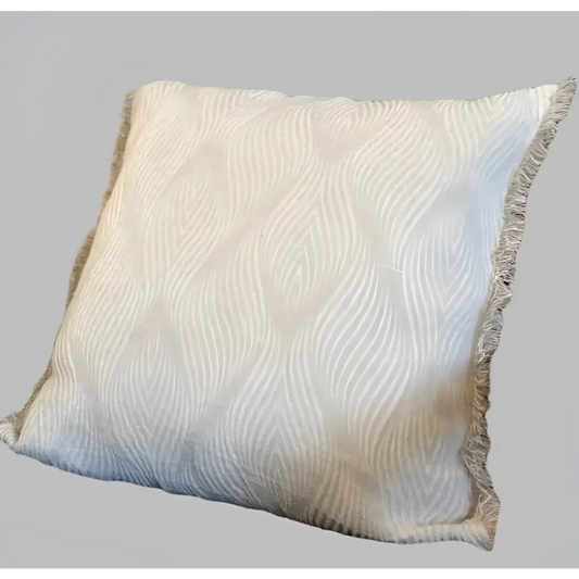 Linen pillow with swirl woven design.