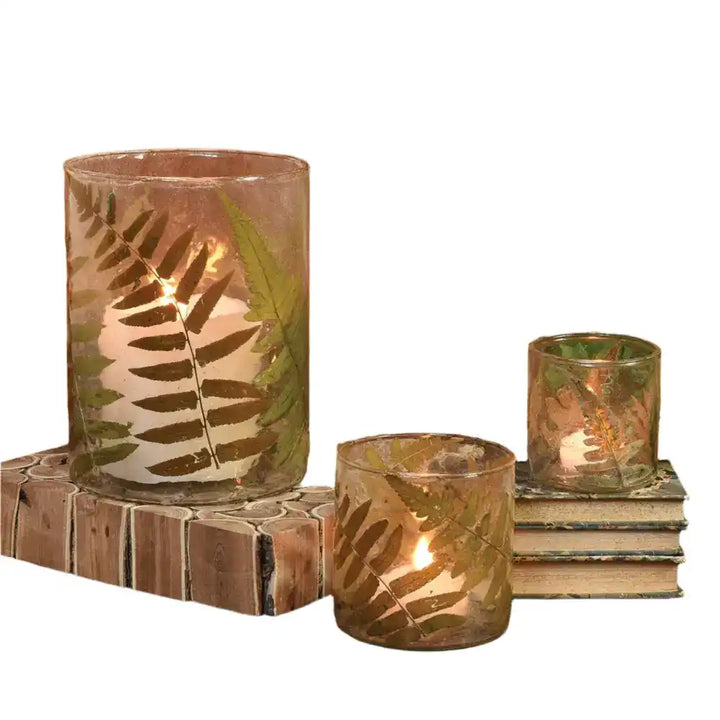 Fern Glass Hurricane - Set of 3 - Candle Holder