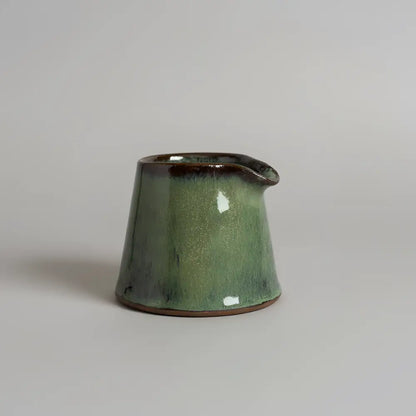 Tiny handmade ceramic pitcher, perfect mini vessel with green glaze