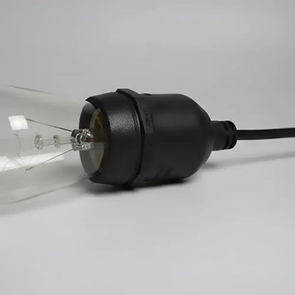 Black plastic edison bulb with clear glass filament and power cord for tropical hand-carved coconut shades set