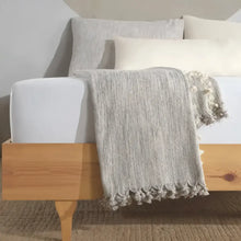 Oversized gray melange Turkish cotton throw blanket with tassels