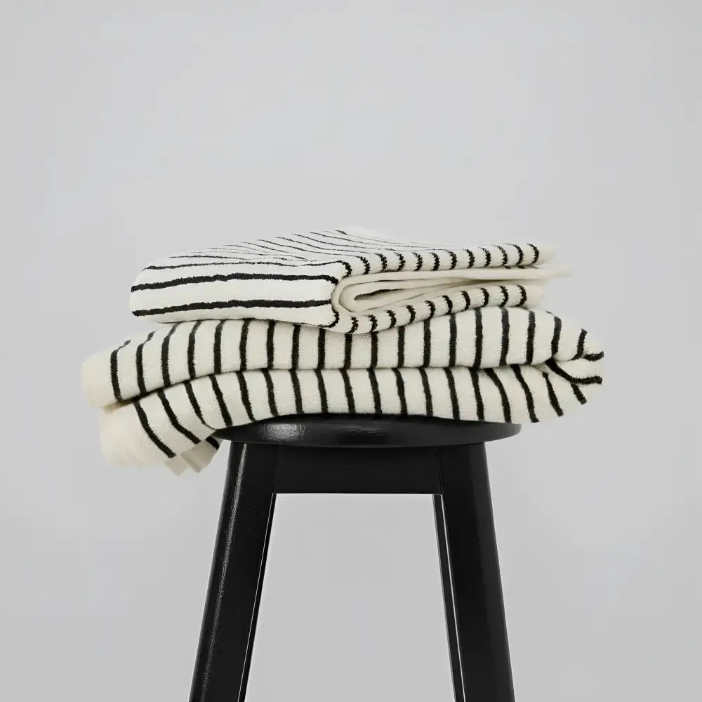 Melika Turkish cotton striped towel in natural with black stripes