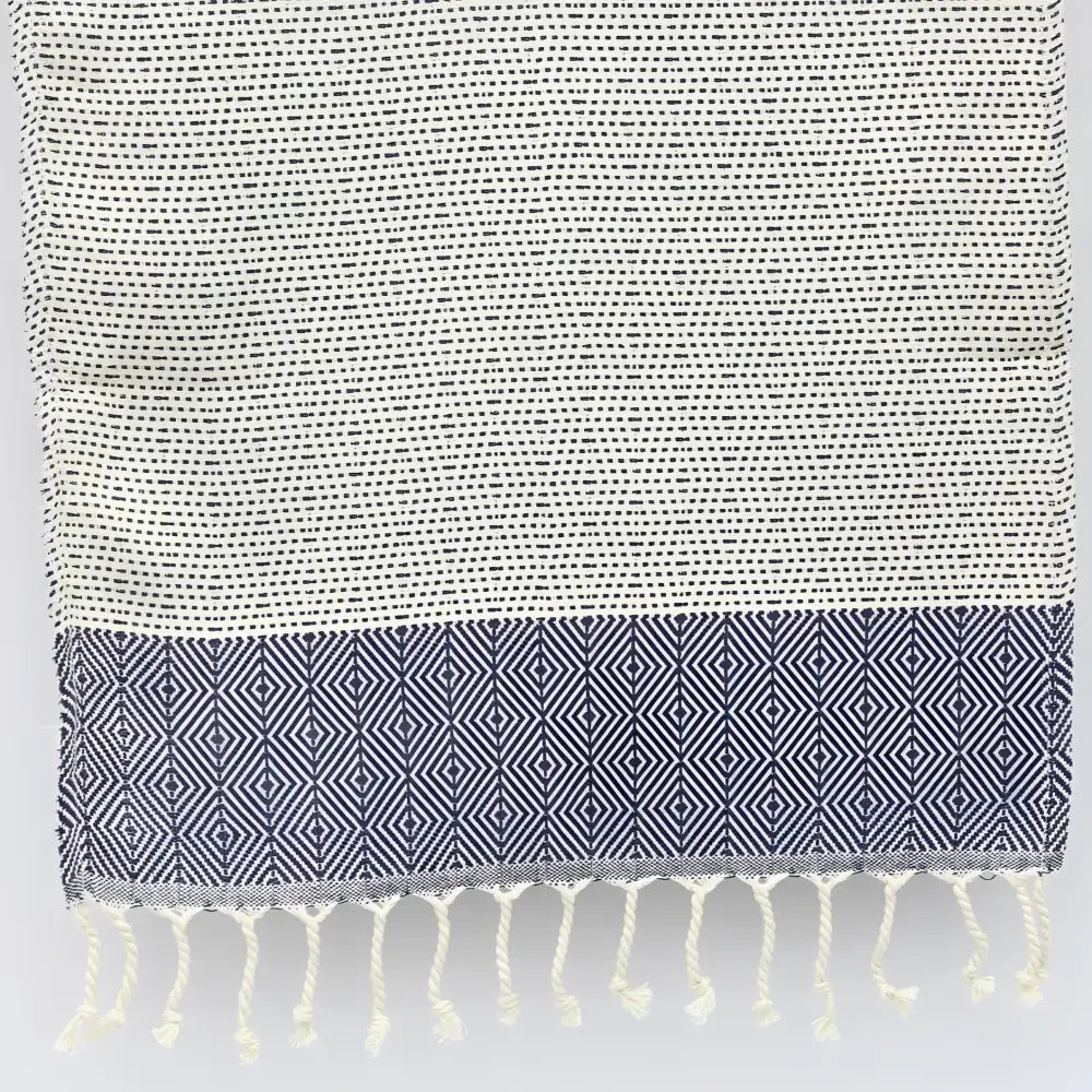 Turkish hand towel with dotted and diamond weaving in navy.
