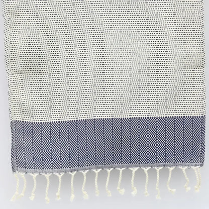 Turkish hand towel with dotted and diamond weaving in navy.