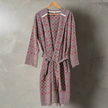 Hooded checkered Turkish towel texture kimono robe for cozy Turkish bathrobe style