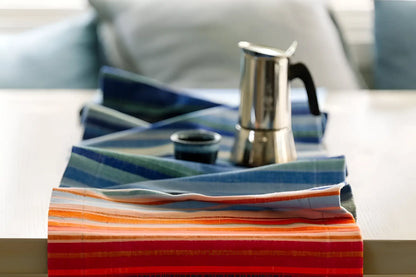 A handmade climate warming ethiopian striped table runner