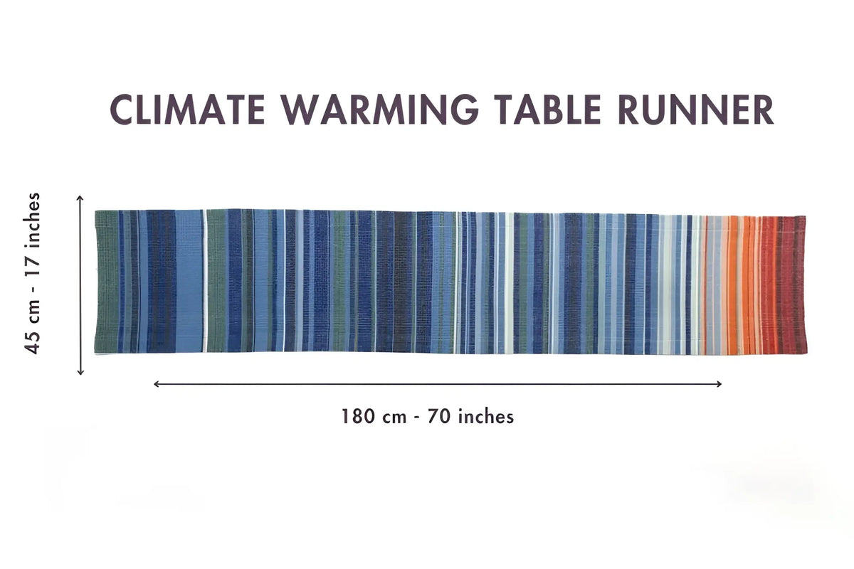 Climate warming handmade ethiopian table runner with long stripes in a gradient of blues and oranges