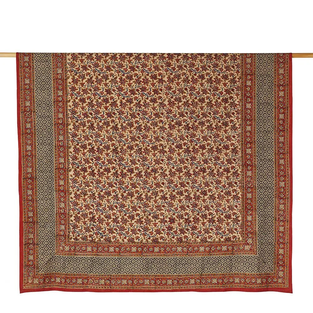 Light-colored Vines Large Tablecloth with floral pattern and traditional block print style