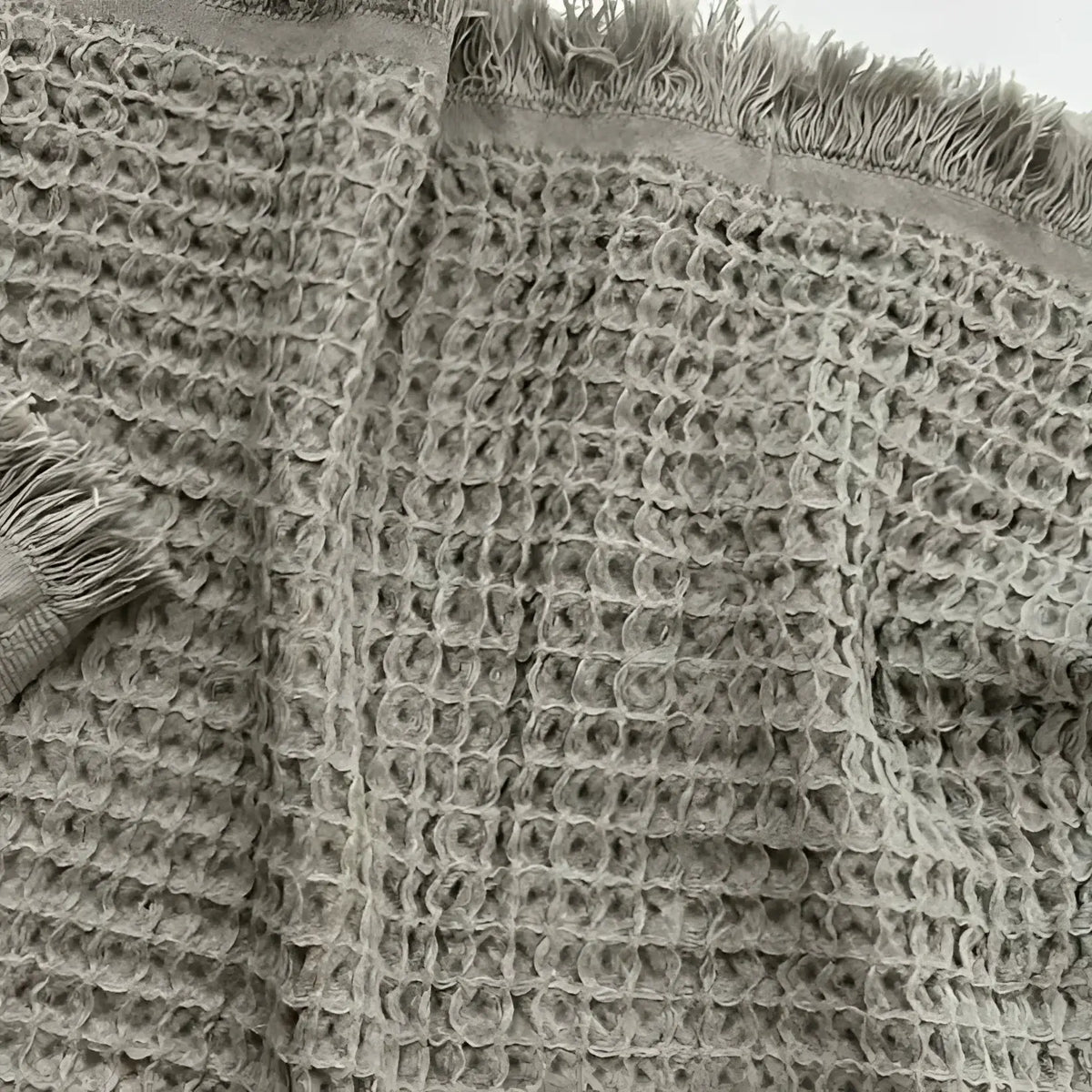 Gray waffle weave towel with fringe, soft Turkish towel made from pure Aegean cotton