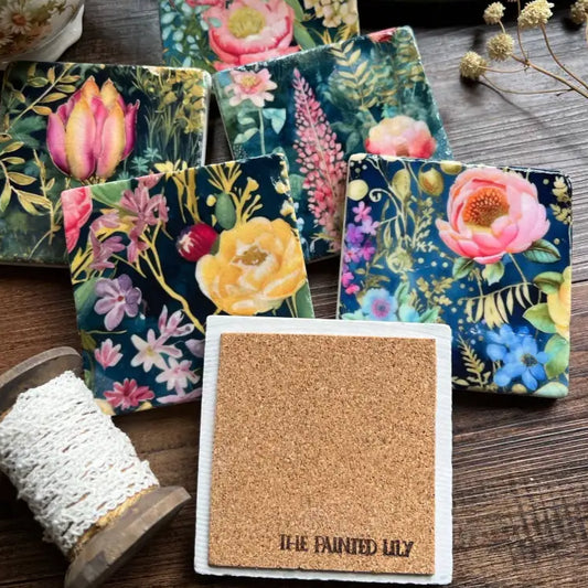 Watercolor Garden Midnight stone coasters - case of 6