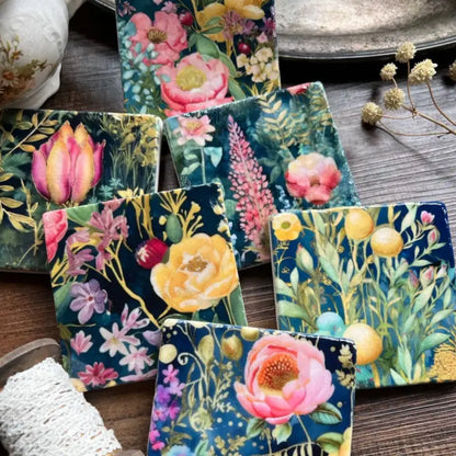 Watercolor Garden Midnight stone coasters - case of 6