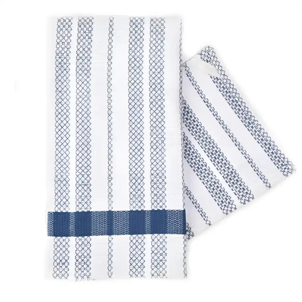 Hand Woven Towel & Dishcloth Set ~ Hache - Blue Gray & White - Hand/Kitchen Towels