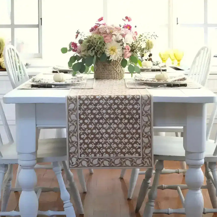 Caramel Block Print Table Runner - 14’’x92’’ - Table Runners