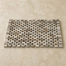 A whitewash rosewood placemat set of 2 made of sustainably harvested wood with weathered gray beige lattice design