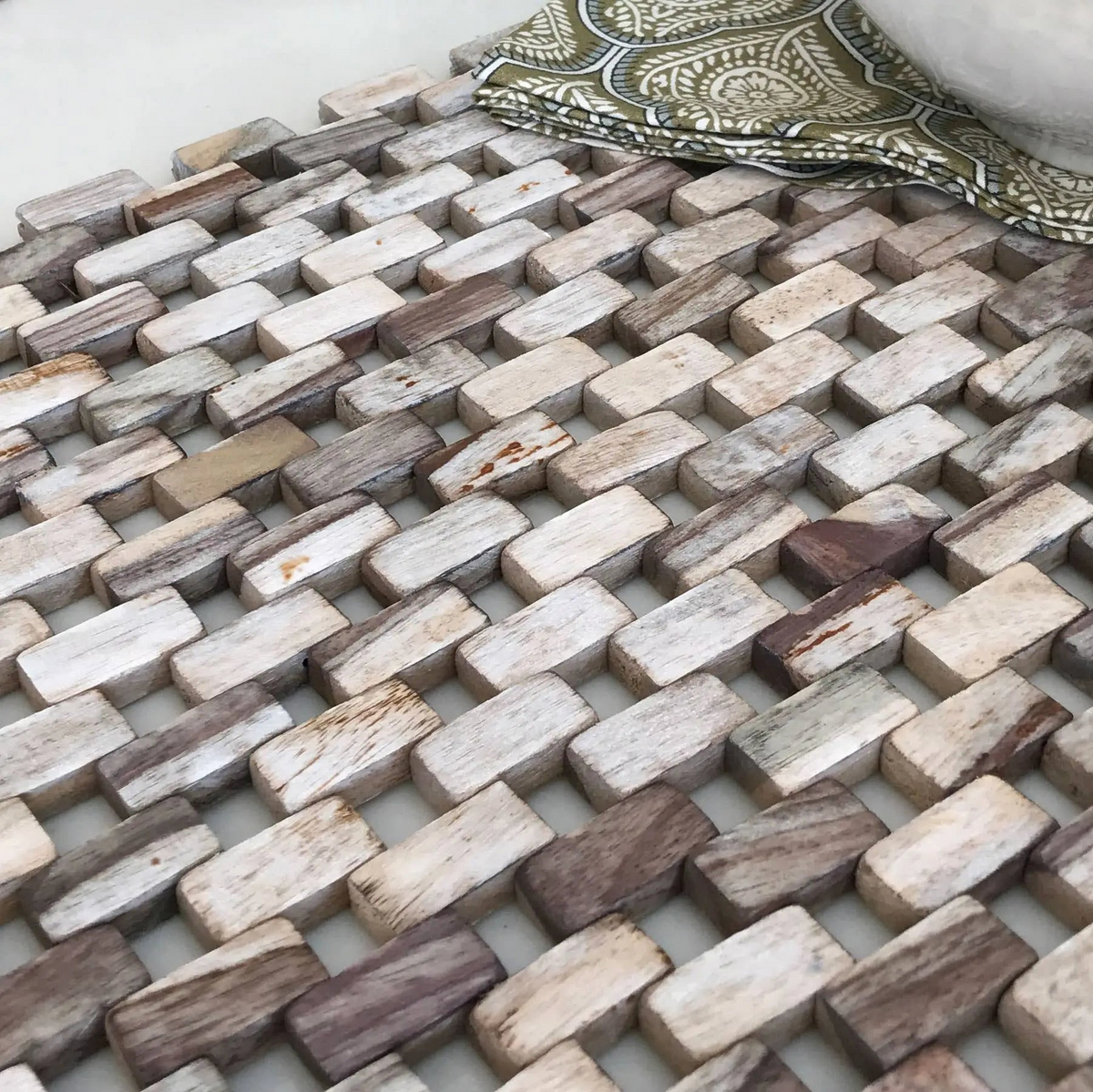 A rustic whitewash rosewood placemat set of 2 made from sustainably harvested hand-crafted reclaimed wood planks