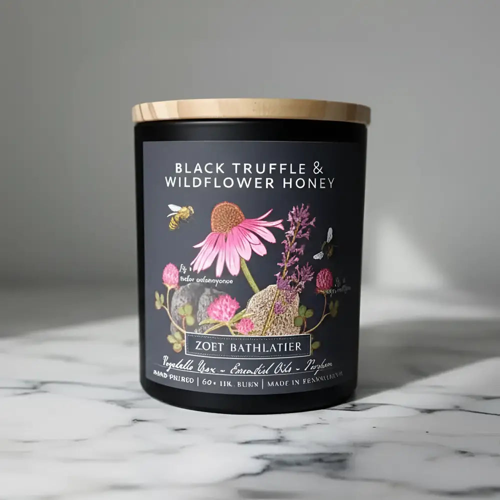 Black truffle & wildflower honey candle in Wildflower Nest set with trinket dish