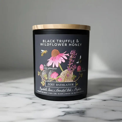 Black truffle & wildflower honey candle in Wildflower Nest set with trinket dish