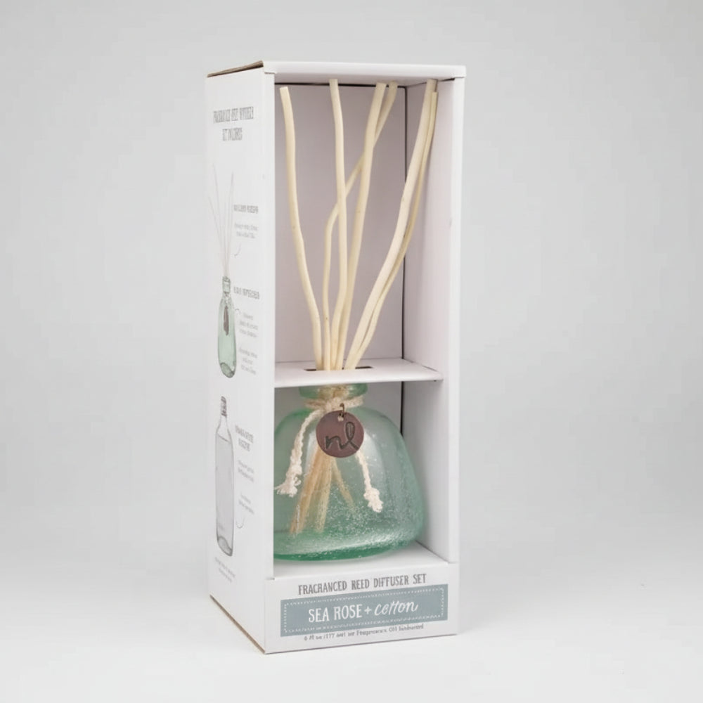 Windward handmade sea rose reed diffuser in seafoam green glass