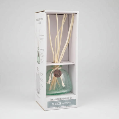 Windward handmade sea rose reed diffuser in seafoam green glass