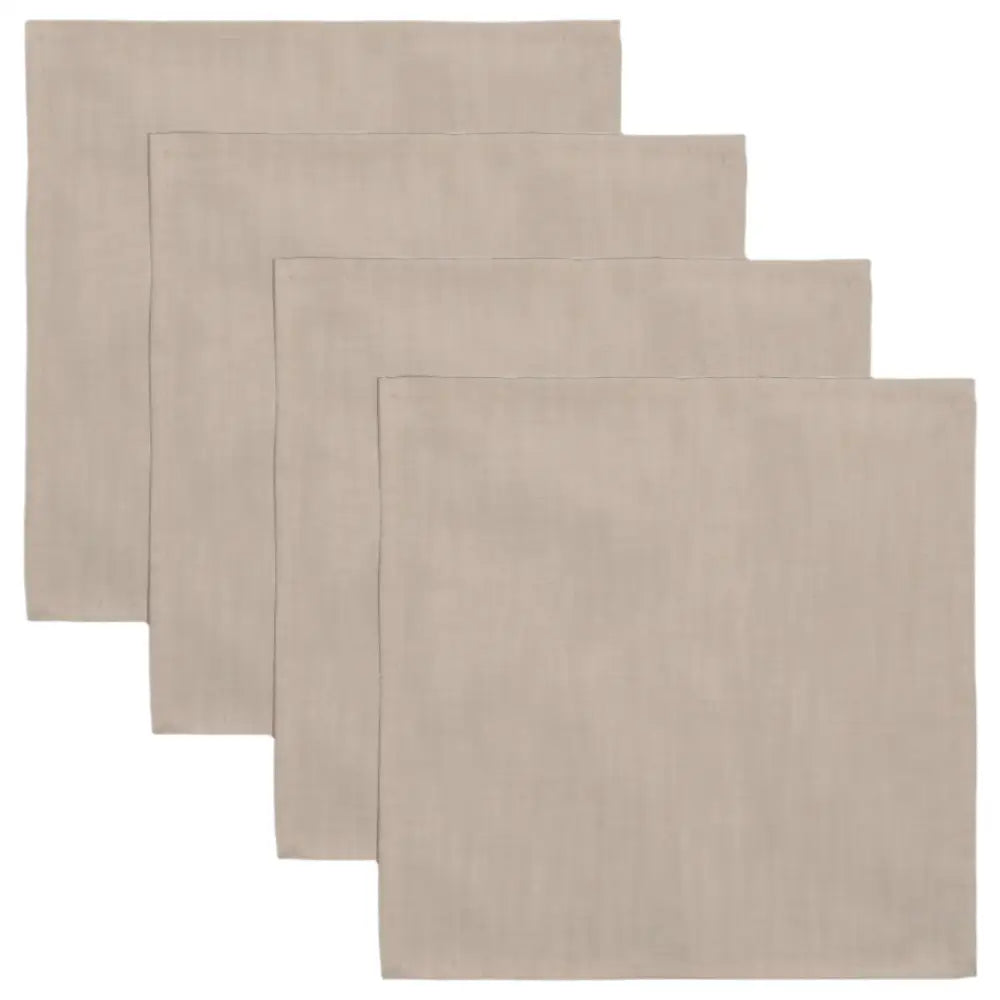 A set of four neutral colored cloth napkins.