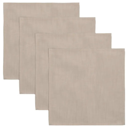 A set of four neutral colored cloth napkins.